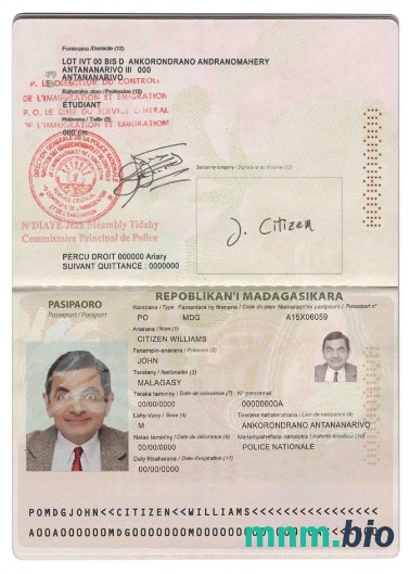 Przykład paszportu Madagaskaru w formacie PSD, w pełni edytowalny